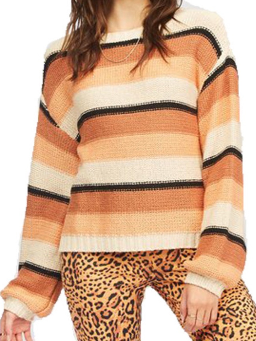 Billabong Seeing Double Striped Knit Sweater Peach Cream Women’s Sz S